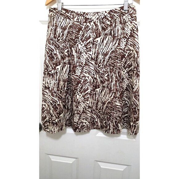 Merona Women's 100% Silk Brown & White Abstract Print A-Line Skirt Size 8 Lightw - Picture 2 of 8